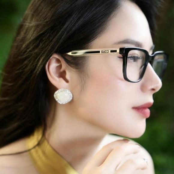 GUCCI GG0560ON 005 Eyeglasses Black Crystal Gold Square Unisex